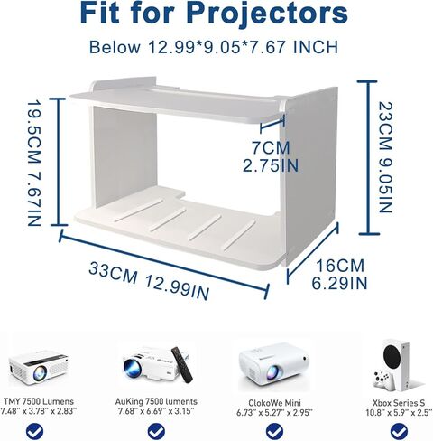 رف تثبيت على الحائط لجهاز العرض، رف جهاز عرض مطور لحامل جهاز العرض على الحائط وحامل جهاز العرض على الحائط وحامل جهاز العرض العائم على الحائط ورف عائم لجهاز توجيه جهاز العرض باللون الأبيض in Kuwait