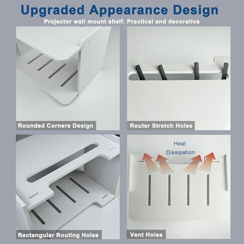 رف تثبيت على الحائط لجهاز العرض، رف جهاز عرض مطور لحامل جهاز العرض على الحائط وحامل جهاز العرض على الحائط وحامل جهاز العرض العائم على الحائط ورف عائم لجهاز توجيه جهاز العرض باللون الأبيض in Kuwait