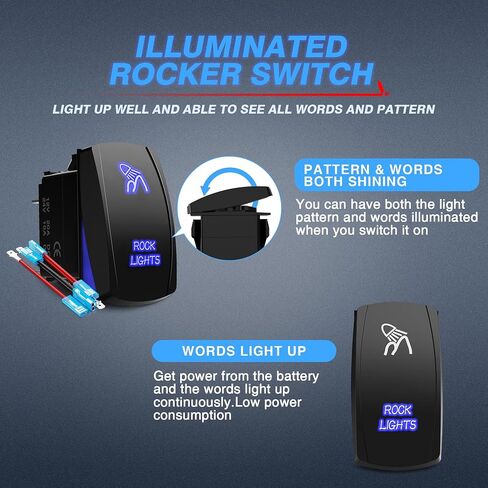 مجموعة مفاتيح الروك MICTUNING Blue ROCK LIGHTS - تشغيل/إيقاف ضوء LED أزرق 20 أمبير 12 فولت (LS083501JL) in Saudi Arabia