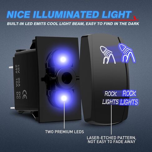 مجموعة مفاتيح الروك MICTUNING Blue ROCK LIGHTS - تشغيل/إيقاف ضوء LED أزرق 20 أمبير 12 فولت (LS083501JL) in Saudi Arabia