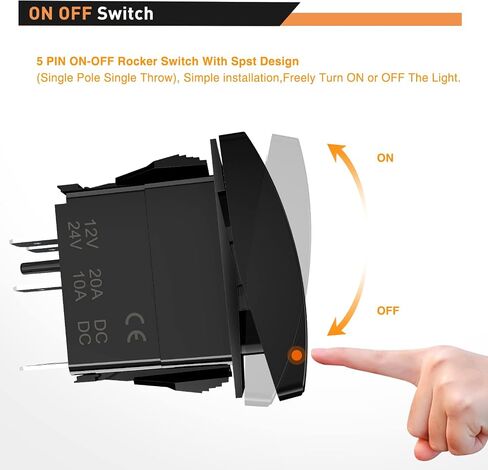 GOOACC مضاءة سوط الروك التبديل أدى ضوء شريط التبديل 5Pin الليزر على إيقاف SPST مفاتيح 20A 12V 10A 24V التبديل الأزرق مع مجموعة أسلاك العبور للسيارات والشاحنات RVs، 2 سنة الضمان in Saudi Arabia