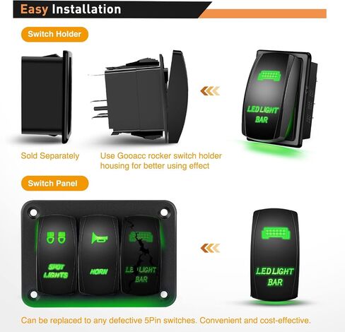 GOOACC مضاءة سوط الروك التبديل أدى ضوء شريط التبديل 5Pin الليزر على إيقاف SPST مفاتيح 20A 12V 10A 24V التبديل الأزرق مع مجموعة أسلاك العبور للسيارات والشاحنات RVs، 2 سنة الضمان in Saudi Arabia