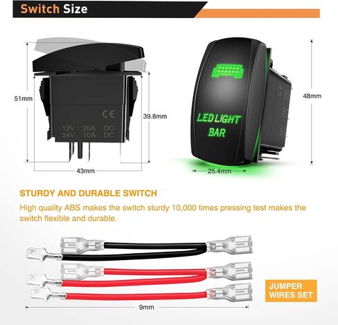GOOACC مضاءة سوط الروك التبديل أدى ضوء شريط التبديل 5Pin الليزر على إيقاف SPST مفاتيح 20A 12V 10A 24V التبديل الأزرق مع مجموعة أسلاك العبور للسيارات والشاحنات RVs، 2 سنة الضمان in Saudi Arabia