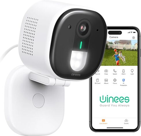 winees 2K Solar Security Camera Wireless Outdoor with 8G Free Local Storage, Continuous Powered, 2.4Ghz Wi-Fi Camera Compatible with Alexa & Google Home, Yard Camera with Motion Detection, IP66 in Kuwait