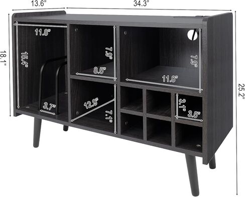 INFANZIA Vinyl Record Player Stand, Large Wooden Turntable Stand Holds Up to 200 Albums, Mid-Century Record Storage with Power Outlets, Record Organizer Cabinet for Living Room, Bedroom, Office in Kuwait