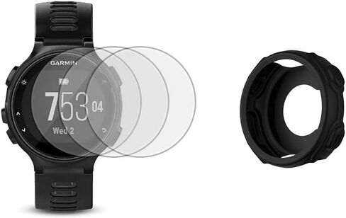 واقي شاشة الساعة (3 عبوات) متوافق مع Garmin Forerunner 735XT من الزجاج المقوى المقاوم للخدش، تغطية كاملة عالية الوضوح و(عبوة واحدة) حافظة من السيليكون للساعة الذكية in Kuwait