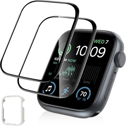 YMHML 2 Pack Apple Watch 44mm Screen Protector SE (2nd Gen)/SE Series 6/5/4، زجاج مقسى ثلاثي الأبعاد غطاء كامل مضاد للخدش حساس باللمس عالي الدقة لملحقات iWatch، مع أداة التثبيت in Kuwait