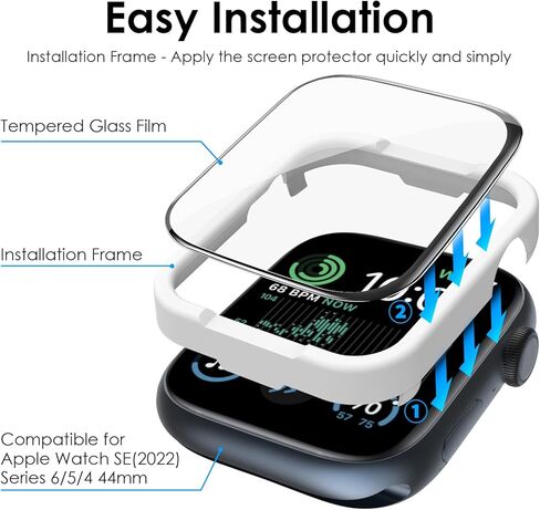 YMHML 2 Pack Apple Watch 44mm Screen Protector SE (2nd Gen)/SE Series 6/5/4، زجاج مقسى ثلاثي الأبعاد غطاء كامل مضاد للخدش حساس باللمس عالي الدقة لملحقات iWatch، مع أداة التثبيت in Kuwait