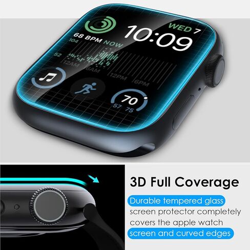 YMHML 2 Pack Apple Watch 44mm Screen Protector SE (2nd Gen)/SE Series 6/5/4، زجاج مقسى ثلاثي الأبعاد غطاء كامل مضاد للخدش حساس باللمس عالي الدقة لملحقات iWatch، مع أداة التثبيت in Kuwait