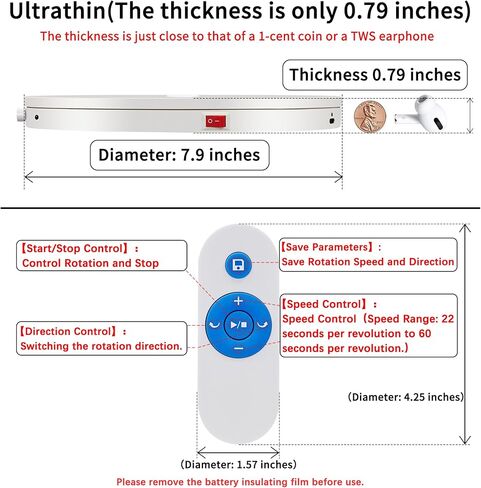 حامل عرض دوار للأضواء الملونة 21 حامل عرض دوار بمحرك قابل للتعديل مع وضع ضوء التنفس لفن البلورات، كوب زجاجي، عرض المجوهرات (أبيض) in Kuwait