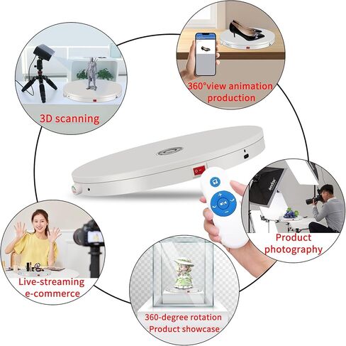 حامل عرض دوار للأضواء الملونة 21 حامل عرض دوار بمحرك قابل للتعديل مع وضع ضوء التنفس لفن البلورات، كوب زجاجي، عرض المجوهرات (أبيض) in Kuwait