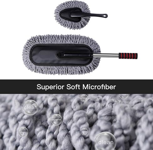 مجموعة منفضة غبار السيارة من الألياف الدقيقة، أداة تنظيف داخلية وخارجية للسيارة، أداة تفصيلية خالية من الخدوش وقابلة للتمديد بمقبض طويل للسيارة والشاحنات وسيارات الدفع الرباعي والمركبات الترفيهية والدراجات النارية (قطعتان) in Kuwait