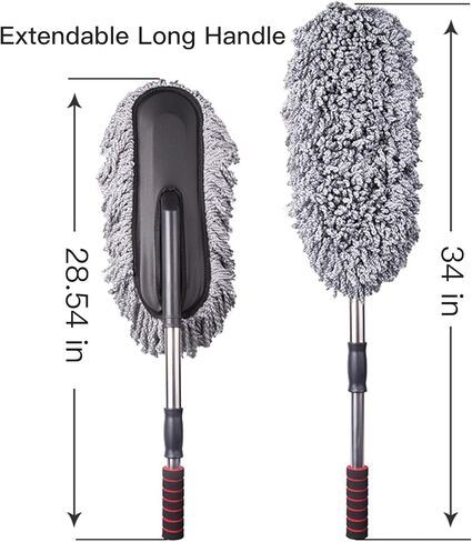 مجموعة منفضة غبار السيارة من الألياف الدقيقة، أداة تنظيف داخلية وخارجية للسيارة، أداة تفصيلية خالية من الخدوش وقابلة للتمديد بمقبض طويل للسيارة والشاحنات وسيارات الدفع الرباعي والمركبات الترفيهية والدراجات النارية (قطعتان) in Kuwait