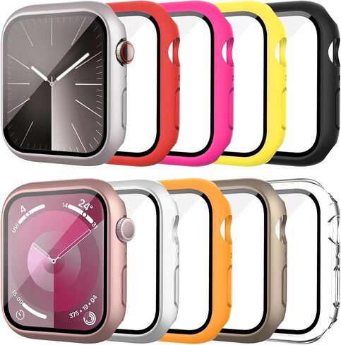 حافظة مكونة من 10 قطع مع واقي شاشة من الزجاج المقوى لساعة Apple Series SE 2022/6/SE/5/4 مقاس 44 مم، غطاء وجه صلب من البولي كربونات، مصد حماية كامل متوافق مع ملحقات iWatch مقاس 44 مم in Saudi Arabia