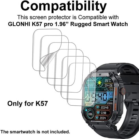 واقي شاشة من الزجاج المقوى متوافق مع KACLUT، GLONHI، EIGIIS، KLOGIPOW، OCTDG، ESFOE، PODOEIL K57 pro 1.96 بوصة ساعة ذكية متينة، 3 قطع، 9H in Kuwait