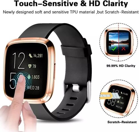 حزمة من 4 قطع من SENGKOB متوافقة مع حافظة واقي الشاشة Fitbit Versa 2، حافظات حماية كاملة مطلية بمادة TPU الناعمة لساعة Fitbit Versa 2 الذكية (شفاف + شفاف + شفاف + شفاف) in Kuwait