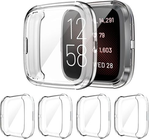 حزمة من 4 قطع من SENGKOB متوافقة مع حافظة واقي الشاشة Fitbit Versa 2، حافظات حماية كاملة مطلية بمادة TPU الناعمة لساعة Fitbit Versa 2 الذكية (شفاف + شفاف + شفاف + شفاف) in Kuwait