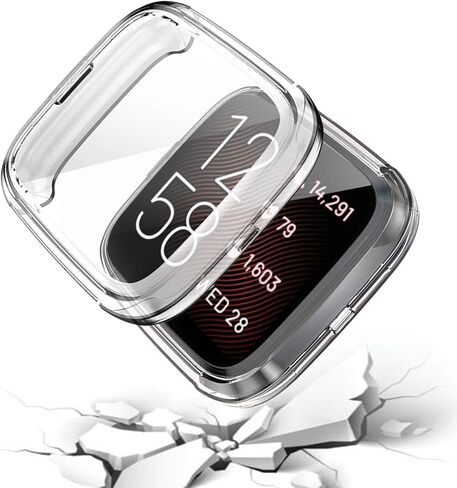 حزمة من 4 قطع من SENGKOB متوافقة مع حافظة واقي الشاشة Fitbit Versa 2، حافظات حماية كاملة مطلية بمادة TPU الناعمة لساعة Fitbit Versa 2 الذكية (شفاف + شفاف + شفاف + شفاف) in Kuwait