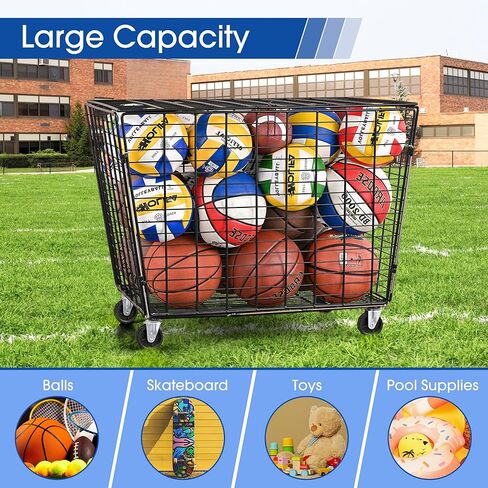Mythinglogic Rolling Sports Ball Storage Cart, Sports Lockable Ball Storage Locker with Elastic Straps, Stackable Ball Cage for Garage Storage Garage Organizer (Large Set) in Saudi Arabia