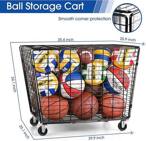 Mythinglogic Rolling Sports Ball Storage Cart, Sports Lockable Ball Storage Locker with Elastic Straps, Stackable Ball Cage for Garage Storage Garage Organizer (Large Set) in Saudi Arabia