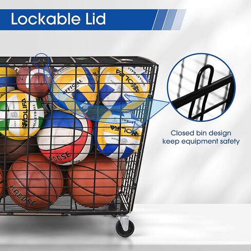 Mythinglogic Rolling Sports Ball Storage Cart, Sports Lockable Ball Storage Locker with Elastic Straps, Stackable Ball Cage for Garage Storage Garage Organizer (Large Set) in Saudi Arabia