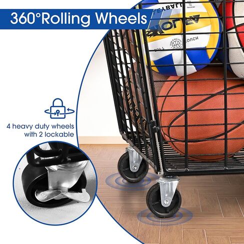 Mythinglogic Rolling Sports Ball Storage Cart, Sports Lockable Ball Storage Locker with Elastic Straps, Stackable Ball Cage for Garage Storage Garage Organizer (Large Set) in Saudi Arabia