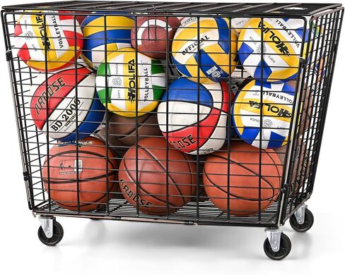 عربة تخزين الكرات الرياضية المتدحرجة من Mythinglogic، خزانة تخزين الكرات الرياضية القابلة للقفل مع أشرطة مطاطية، قفص كروي قابل للتكديس لمنظم المرآب (مجموعة كبيرة) in Kuwait
