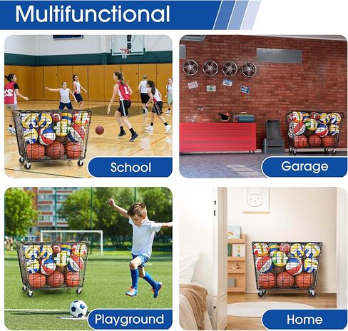 عربة تخزين الكرات الرياضية المتدحرجة من Mythinglogic، خزانة تخزين الكرات الرياضية القابلة للقفل مع أشرطة مطاطية، قفص كروي قابل للتكديس لمنظم المرآب (مجموعة كبيرة) in Kuwait