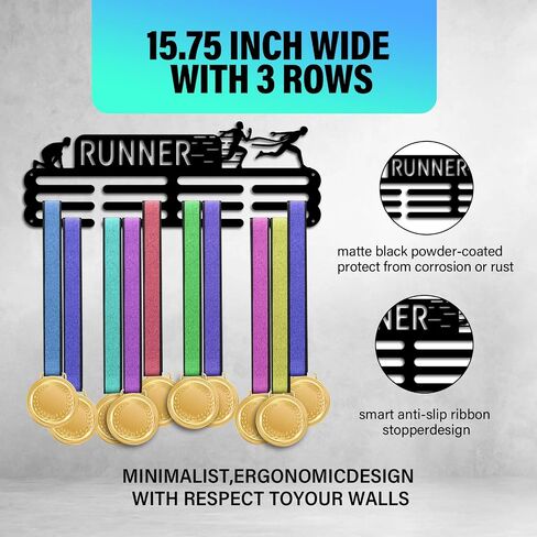 PH PandaHall Medal Display Hanger Holder Cross Country Medal Holder 15.7" Awards Ribbon Hanger Medal Display Wall Rack Sports Medal Hanger Display for Sports Running Cross Country Awards Cheer in Saudi Arabia