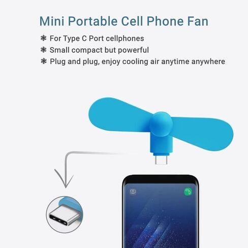 مروحة صغيرة للهاتف الخلوي للهواتف المحمولة التي تعمل بنظام Android - 4 عبوات من مروحة الهاتف المحمولة الشخصية للهواتف الذكية بمنفذ USB C من النوع C، مراوح جيب صغيرة للسفر تعمل بالتوصيل بالهواتف المحمولة تبريد سريع للصيف في الهواء الطلق in Saudi Arabia
