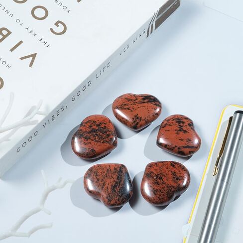 Crocon 5 Pcs Golden Pyrite Gemstone Heart Shape Hand Carved Puff Stones Set Pocket Crystal Healing Tumble Collection Palm Worry Stone Good Luck Gift Craft Home Decor Size: 20-25 mm in Kuwait