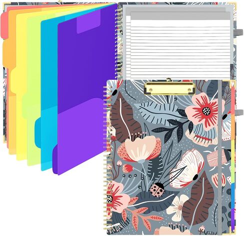 Plastic Clipboard Folio Folders with 2 Legal Pads for Letter Size,Hardcover Storage Clipboards,6 Extra Plastic Colour Dividers with 12 Pockets,for Office Nurses School in Saudi Arabia