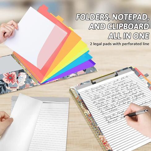 Plastic Clipboard Folio Folders with 2 Legal Pads for Letter Size,Hardcover Storage Clipboards,6 Extra Plastic Colour Dividers with 12 Pockets,for Office Nurses School in Saudi Arabia