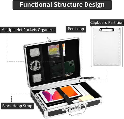 Clipboard with Storage Combination Lock Clipboards Briefcase Heavy Duty Box Aluminum Metal with Handle, Storage Clipboard Maximum Security Large Capacity in Saudi Arabia