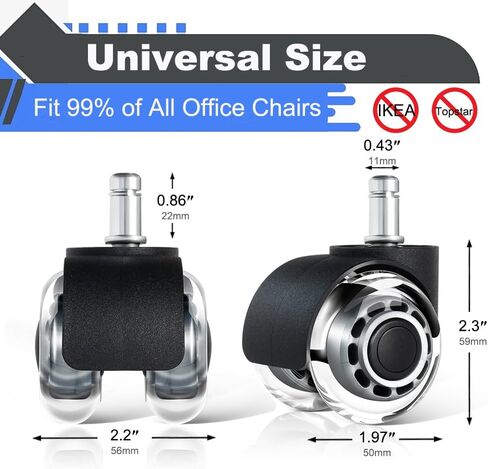 Office Chair Wheels Replacement Set of 5 Stem 11mm, Dual 2 Inch Rubber Chair Caster Wheels for All Hardwood & Carpet Floors Heavy Duty Rollerblade Chair Casters for Computer & Desk & Gaming Chairs in Saudi Arabia