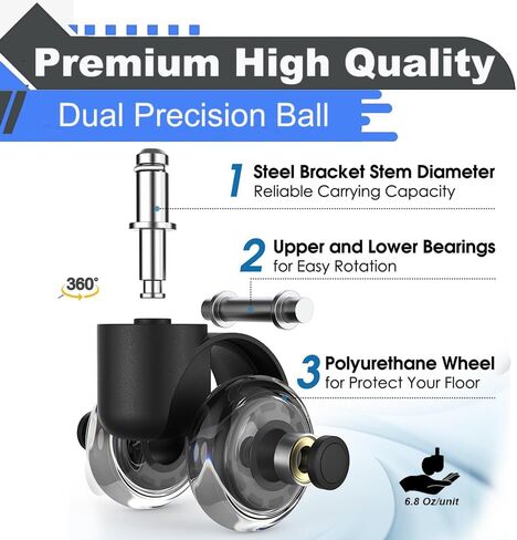 Office Chair Wheels Replacement Set of 5 Stem 11mm, Dual 2 Inch Rubber Chair Caster Wheels for All Hardwood & Carpet Floors Heavy Duty Rollerblade Chair Casters for Computer & Desk & Gaming Chairs in Saudi Arabia