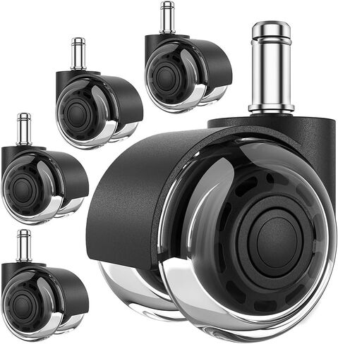 Office Chair Wheels Replacement Set of 5 Stem 11mm, Dual 2 Inch Rubber Chair Caster Wheels for All Hardwood & Carpet Floors Heavy Duty Rollerblade Chair Casters for Computer & Desk & Gaming Chairs in Saudi Arabia