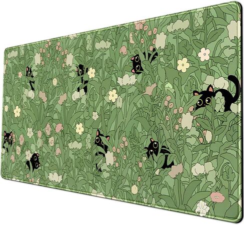 حصيرة مكتب خضراء مقاس XL قطة لطيفة ونباتات رائعة لوحة مكتب لوحة المفاتيح حصيرة Kawaii قطة سوداء زهرة لوحة الماوس حصيرة مكتب خضراء ديكور مكتب مع حواف مخيطة غير قابلة للانزلاق حصيرة كمبيوتر كبيرة 31.5 × 15.7 بوصة in Saudi Arabia