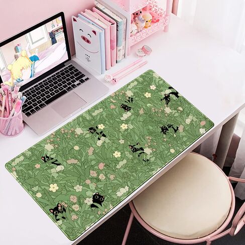 حصيرة مكتب خضراء مقاس XL قطة لطيفة ونباتات رائعة لوحة مكتب لوحة المفاتيح حصيرة Kawaii قطة سوداء زهرة لوحة الماوس حصيرة مكتب خضراء ديكور مكتب مع حواف مخيطة غير قابلة للانزلاق حصيرة كمبيوتر كبيرة 31.5 × 15.7 بوصة in Saudi Arabia