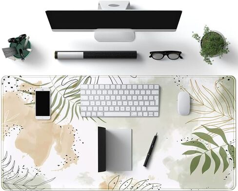Green Desk Mat XL Cat Cute Plant Cool Desk Pad Keyboard Mat Kawaii Black Cat Flower Mouse Pad Green Desk Mat Desk Decor with Stitched Edges Non-Slip Large Computer Mat 31.5x15.7in in Kuwait
