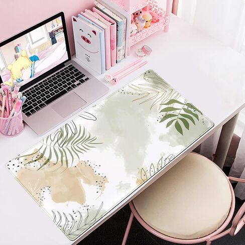 Green Desk Mat XL Cat Cute Plant Cool Desk Pad Keyboard Mat Kawaii Black Cat Flower Mouse Pad Green Desk Mat Desk Decor with Stitched Edges Non-Slip Large Computer Mat 31.5x15.7in in Kuwait