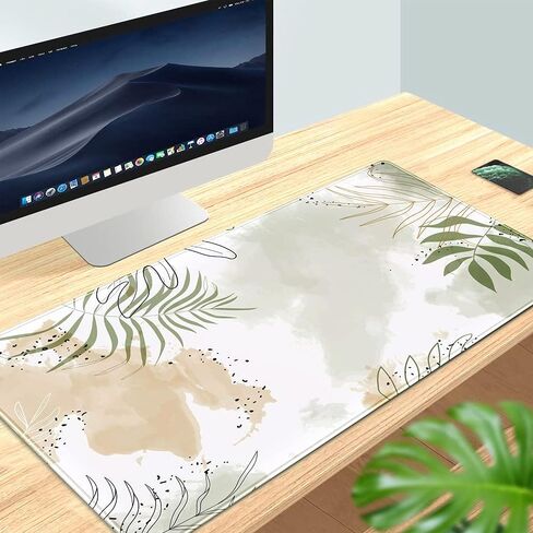 Green Desk Mat XL Cat Cute Plant Cool Desk Pad Keyboard Mat Kawaii Black Cat Flower Mouse Pad Green Desk Mat Desk Decor with Stitched Edges Non-Slip Large Computer Mat 31.5x15.7in in Kuwait