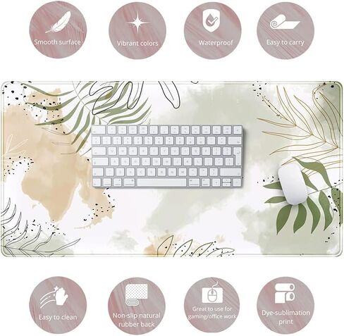 Green Desk Mat XL Cat Cute Plant Cool Desk Pad Keyboard Mat Kawaii Black Cat Flower Mouse Pad Green Desk Mat Desk Decor with Stitched Edges Non-Slip Large Computer Mat 31.5x15.7in in Kuwait