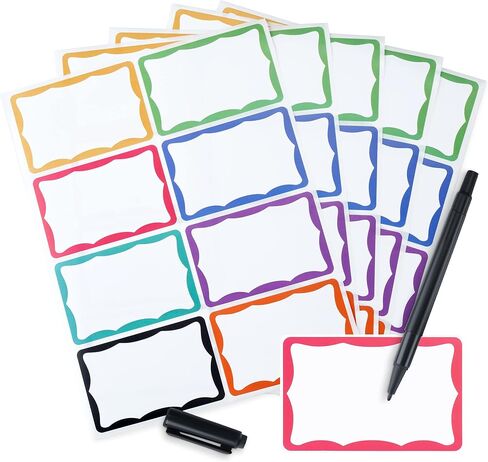 Name Tags Stickers 352 Pcs (3.5 x 2.25 Inches) with Waterproof Marker–Assorted Large Name Tags for Clothes with Colorful Border & Strong Adhesion on Fabric, Paper, Plastic-Ideal for Home & Office in Saudi Arabia