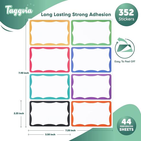 Name Tags Stickers 352 Pcs (3.5 x 2.25 Inches) with Waterproof Marker–Assorted Large Name Tags for Clothes with Colorful Border & Strong Adhesion on Fabric, Paper, Plastic-Ideal for Home & Office in Saudi Arabia