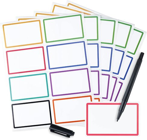 Name Tags Stickers 352 Pcs (3.5 x 2.25 Inches) with Waterproof Marker–Assorted Large Name Tags for Clothes with Colorful Border & Strong Adhesion on Fabric, Paper, Plastic-Ideal for Home & Office in Saudi Arabia