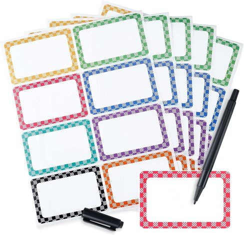 Name Tags Stickers 352 Pcs (3.5 x 2.25 Inches) with Waterproof Marker–Assorted Large Name Tags for Clothes with Colorful Border & Strong Adhesion on Fabric, Paper, Plastic-Ideal for Home & Office in Saudi Arabia