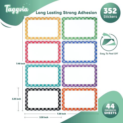 Name Tags Stickers 352 Pcs (3.5 x 2.25 Inches) with Waterproof Marker–Assorted Large Name Tags for Clothes with Colorful Border & Strong Adhesion on Fabric, Paper, Plastic-Ideal for Home & Office in Saudi Arabia