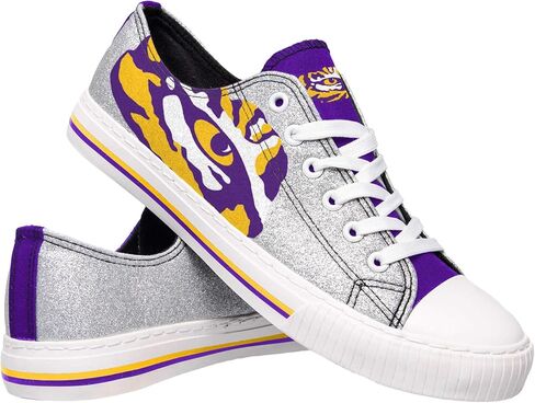 FOCO LSU Tigers NCAA Womens Glitter Low Top Canvas Shoes - 7 in Saudi Arabia