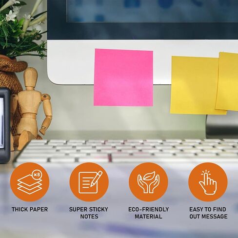 8 وسادات ملاحظات لاصقة بألوان متنوعة 3x3 بوصة، 100 ورقة/وسادة، وسادات لاصقة، ملاحظات لاصقة كبيرة، ملاحظات لاصقة ملونة، ملاحظات لاصقة ملونة، ملاحظات لاصقة بألوان قوس قزح، ملاحظات لاصقة لطيفة in Saudi Arabia